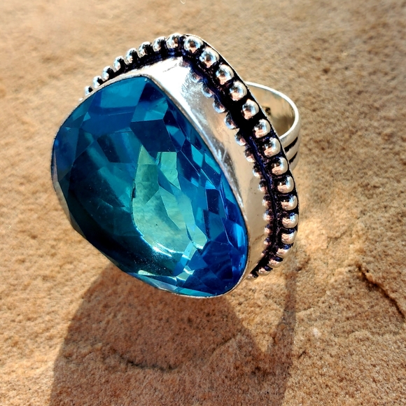 New Blue Quartz 925 Silver Statement Ring. - Picture 2 of 10